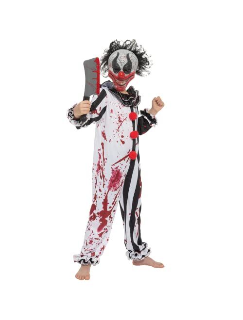Spooktacular Creations Boy Bleeding Killer Clown Costume, Horror Slasher Clown Costume for Halloween Dress Up Parties, Scary Theme Party, Killer Clown Role Playing-L