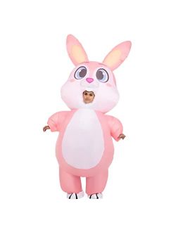 Easter Pink Bunny Inflatable Costume Full Body for Kids 7-10 Years Old, Child Unisex Air Blow-up Deluxe Costume