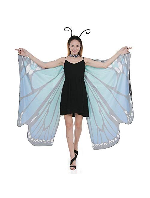 Spooktacular Creations Butterfly Wing Cape Shawl with Lace Mask and Black Velvet Antenna Headband Adult Women Halloween Costume Accessory