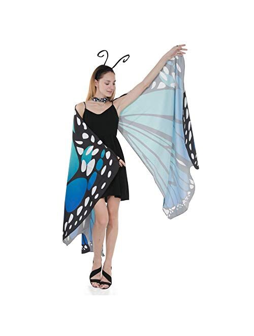 Spooktacular Creations Butterfly Wing Cape Shawl with Lace Mask and Black Velvet Antenna Headband Adult Women Halloween Costume Accessory