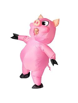 Inflatable Pig Halloween Costume, Adult Unisex Full Body Animal Pig Inflatable Costume - One Size (Piggy)