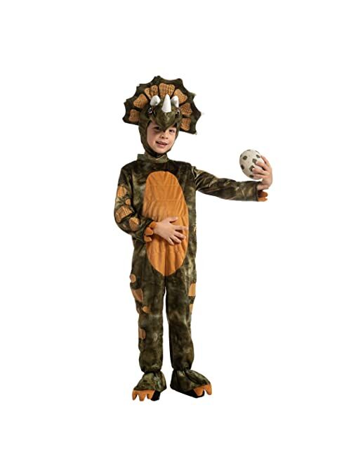 Spooktacular Creations Halloween Child Triceratops Costume, Brown Unisex Toddler Kids Realistic Dinosaur Onesie Jumpsuit for Halloween Dress Up Party-S
