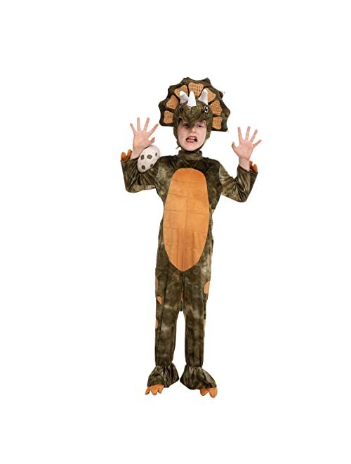 Spooktacular Creations Halloween Child Triceratops Costume, Brown Unisex Toddler Kids Realistic Dinosaur Onesie Jumpsuit for Halloween Dress Up Party-S