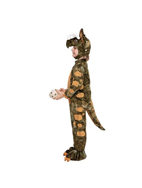 Spooktacular Creations Halloween Child Triceratops Costume, Brown Unisex Toddler Kids Realistic Dinosaur Onesie Jumpsuit for Halloween Dress Up Party-S