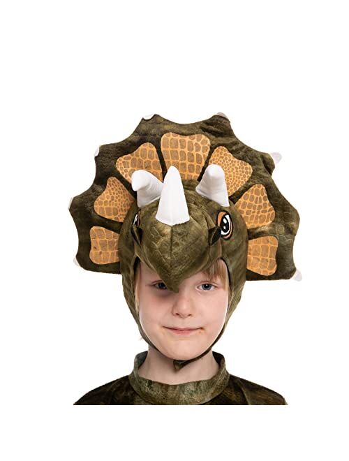 Spooktacular Creations Halloween Child Triceratops Costume, Brown Unisex Toddler Kids Realistic Dinosaur Onesie Jumpsuit for Halloween Dress Up Party-S
