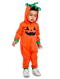 Cute Baby Orange Pumpkin Playsuit with Hood for Dress Up and Family Photos for Babies and Toddlers Unisex Sizing
