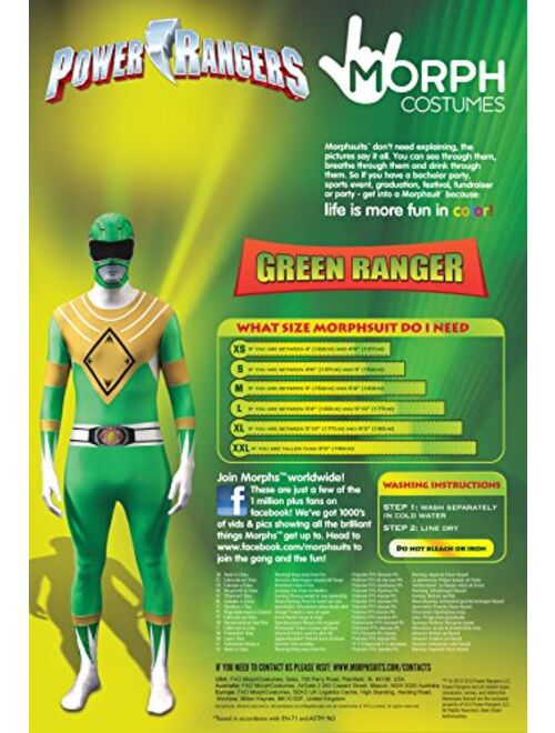 Morphsuits Green Power Ranger Costume Adult Men Bodysuit Halloween Costume
