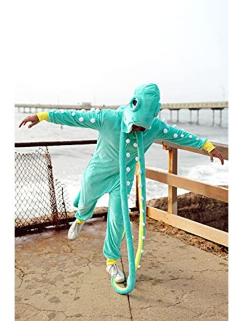 Tipsy Elves Jumpsuit Costume - Mens Hooded Octopus Jumpsuit with attached Tentacles