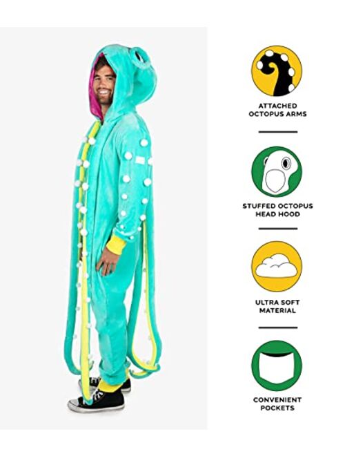 Tipsy Elves Jumpsuit Costume - Mens Hooded Octopus Jumpsuit with attached Tentacles