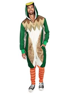 Funny Animal Halloween Costume for Men Green Duck Jumpsuit with Attached Mallard Wings Size
