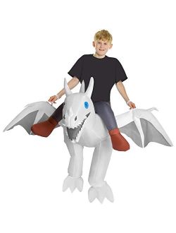 White Inflatable Ride-On Dragon Halloween Costume for Kids, One Size (MCKROIWD)