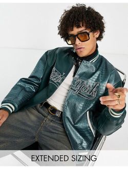 oversized splice varisty bomber jacket in faux leather