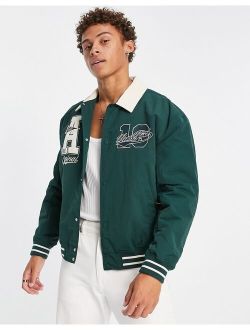 varsity bomber jacket with contrast cord collar in green