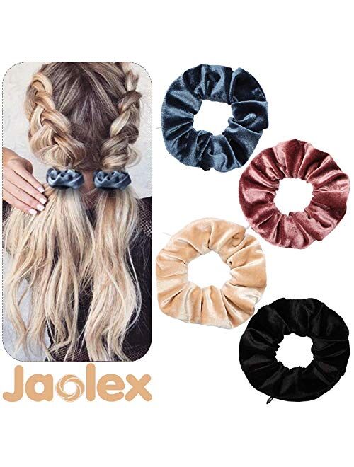 Jaolex 4 Packs Hair Scrunchies with Zipper Pocket Soft Elastic Hair Bands Hair Scrunchy Ties Ropes Hair