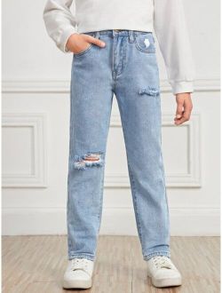 Boys Ripped Frayed Tapered Jeans