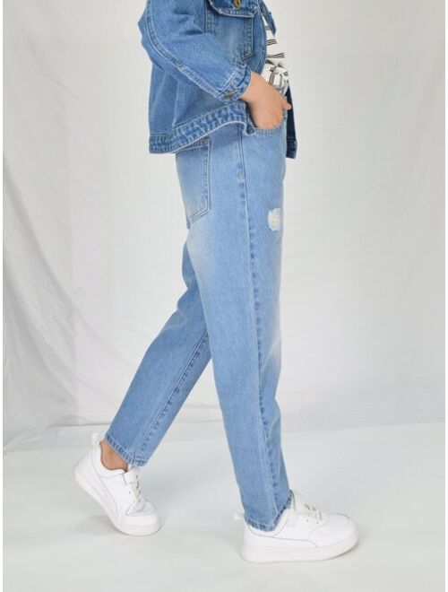 Shein Boys Ripped Washed Tapered Jeans