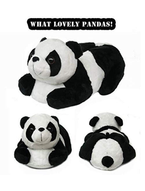 Onmygogo Indoor Fuzzy Winter Animal Panda and Cow Plush Slippers for Adult Women Men Boys Girls Kids