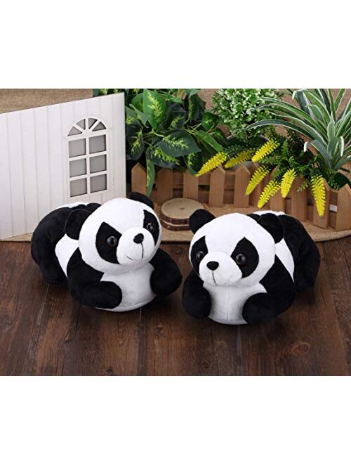 Onmygogo Indoor Fuzzy Winter Animal Panda and Cow Plush Slippers for Adult Women Men Boys Girls Kids