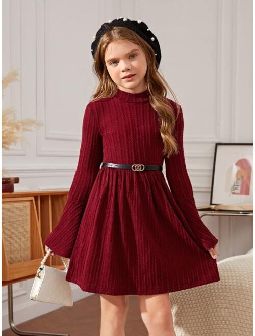 SHEIN Girls High Neck Cable Knit Dress Without Belt