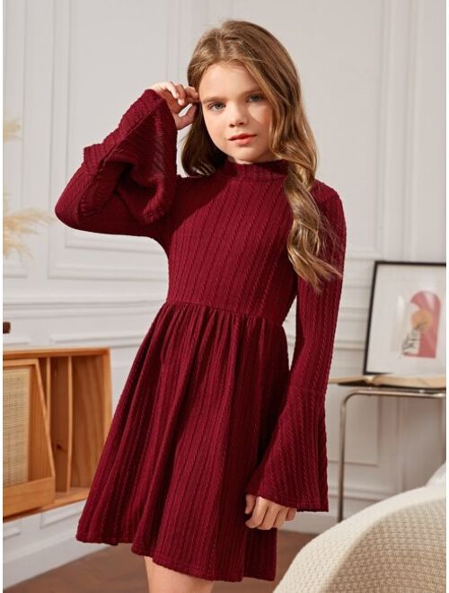 SHEIN Girls High Neck Cable Knit Dress Without Belt