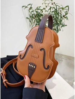 Mini Letter Embossed Stitch Detail Violin Design Novelty Bag