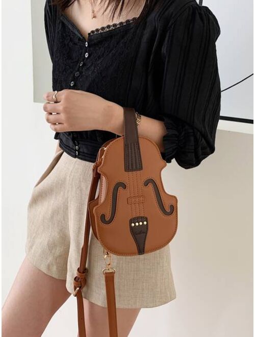 Shein Mini Letter Embossed Stitch Detail Violin Design Novelty Bag