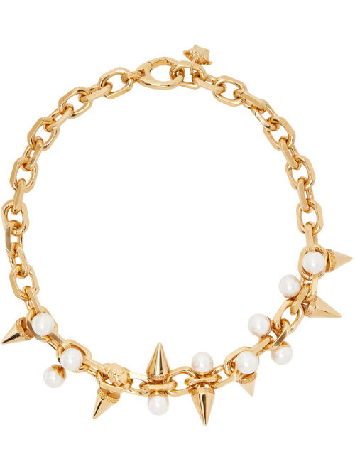 VERSACE Gold Pearl Spike Necklace