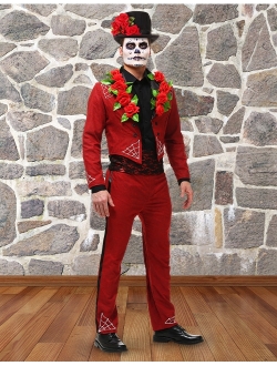Men's Day of The Dead Costume Faux Suede Day of The Dead Suit