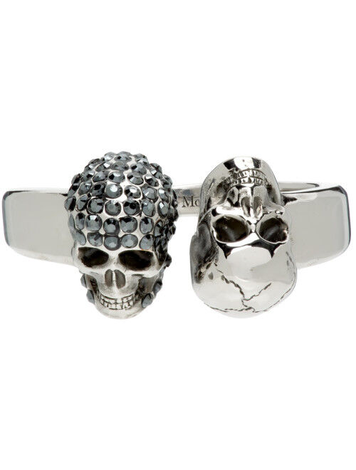 Alexander McQueen Silver Pave Twin Skull Ring