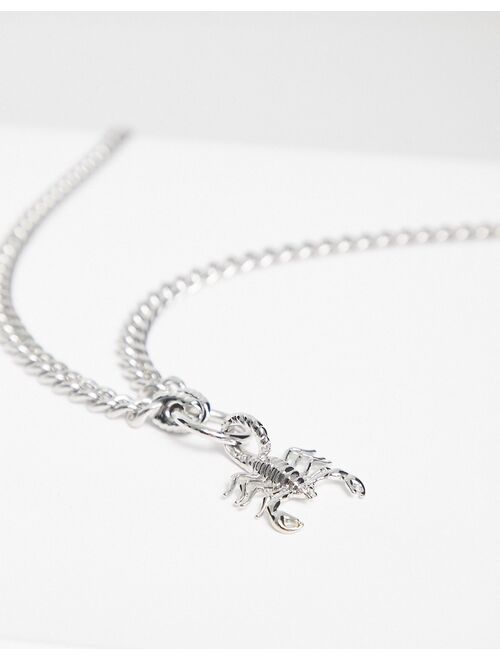 ASOS DESIGN Halloween waterproof stainless steel chunky neck chain with scorpion pendant in silver tone