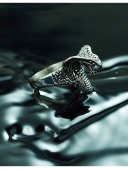 waterproof stainless steel signet ring with cobra head in silver tone