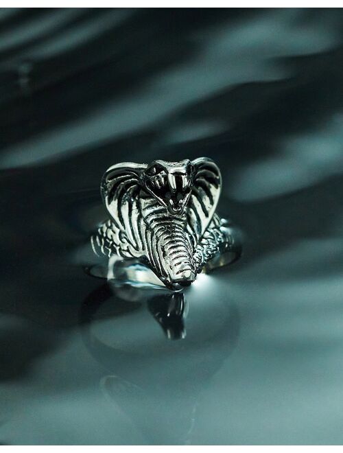 ASOS DESIGN waterproof stainless steel signet ring with cobra head in silver tone