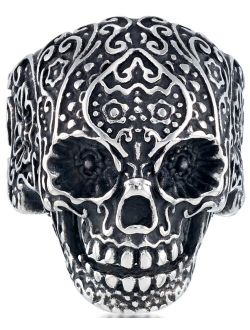 Andrew Charles by Andy Hilfiger Men's Ornamental Skull Ring in Oxidized Stainless Steel
