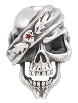 Andrew Charles by Andy Hilfiger Men's Black Cubic Zirconia & Red Enamel Pirate Skull Ring in Stainless Steel