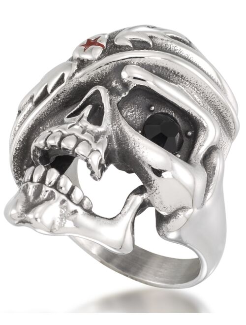 Andrew Charles by Andy Hilfiger Men's Black Cubic Zirconia & Red Enamel Pirate Skull Ring in Stainless Steel