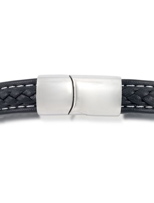 Andrew Charles by Andy Hilfiger Men's Black Leather Skull Bracelet in Stainless Steel