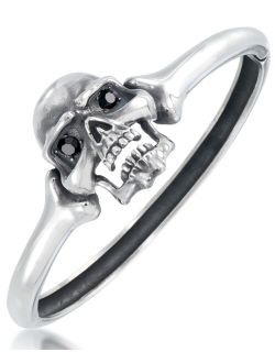 Andrew Charles by Andy Hilfiger Men's Black Cubic Zirconia Skull Bangle Bracelet in Stainless Steel