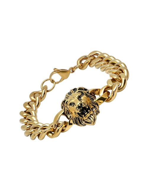 STEELTIME Men's 18k Gold Plated Stainless Steel Lion Head Chain Link Bracelet