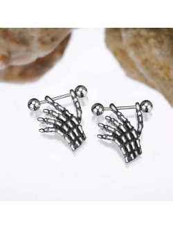 QGOLIVER Skull Earrings for Men Stud Earrings Stainless Steel Gothic Hip Hop Jewelry Skeleton Dangle Earrings for Women