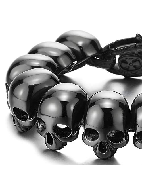 COOLSTEELANDBEYOND Mens Stainless Steel Large Skull Link Bracelet Biker Gothic Style High Polished