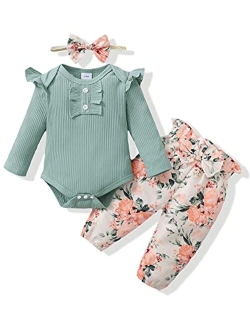 Mioglrie Newborn Infant Baby Girl Clothes Romper Pants Set Floral Outfits Cotton Baby Clothes for Girls