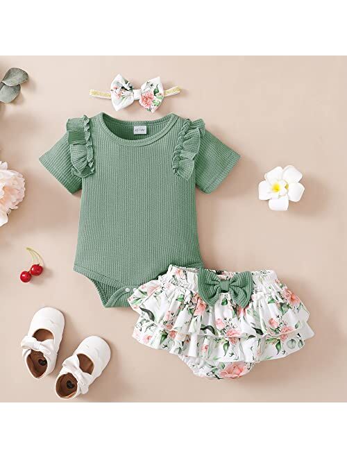 Mioglrie Newborn Infant Baby Girl Clothes Romper Shorts Set Floral Summer Outfits Cute Baby Clothes Girl