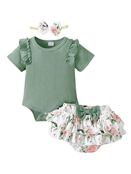 Mioglrie Newborn Infant Baby Girl Clothes Romper Shorts Set Floral Summer Outfits Cute Baby Clothes Girl