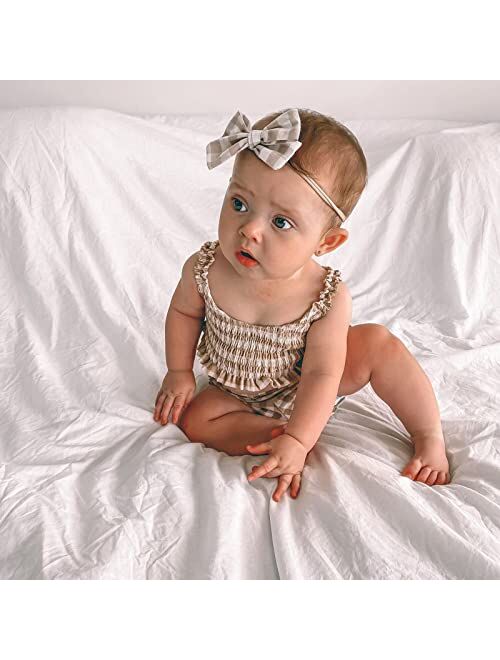 Fernvia Newborn Baby Girl Summer Clothes 3 6 12 18 Months Plaid Ruched Tank Tops & Frilly Pantie with Hairband 3Pcs Outfit Sets