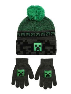 Big Boys Minecraft Hat and Gloves Set, 2-Piece
