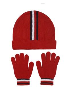 Big Boys Vertical Global Stripe Cuff Hat and Glove, 2 Piece Set