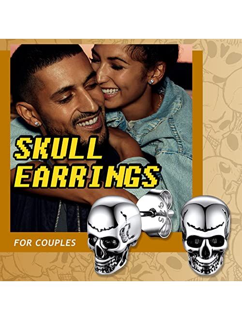 Suplight Punk Skull Earrings 925 Sterling Silver Gothic Skeleton Non Piercing Ear Cuffs/Huggie Hoop/Ear Piercing Earrings for Women Men (with Gift Box)
