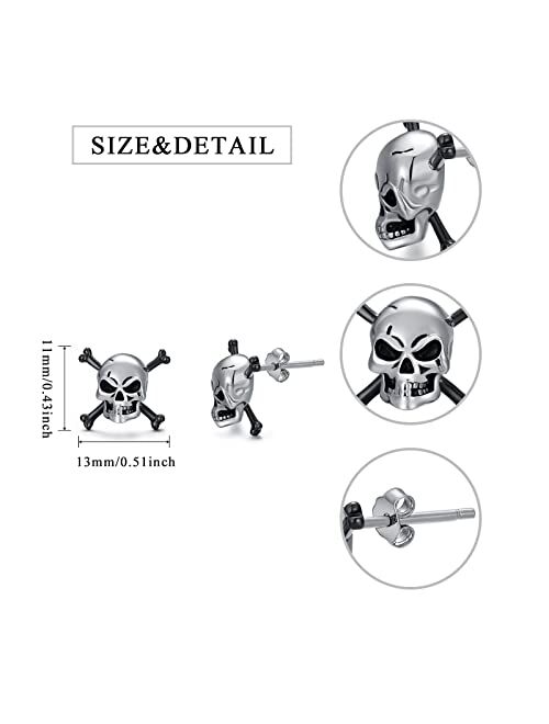 Seiyang Skull Earrings Sterling Silver Skull Dragon/Snake/Owl/Bones Stud Earrings for Women Men