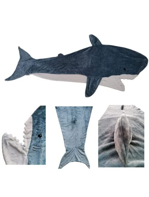 Sunbritly Shark Sleeping Bag Super Soft Cozy Flannel Hoodie Shark Tail Wearable Shark Blanket for Boys Girls Cosplay Shark Costume Shark Gifts for Shark Lovers (Cosplay S