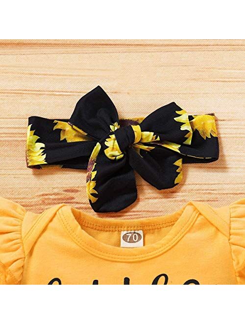 Yvowming Newborn Baby Girl Clothes Infant Baby Ruffle Romper +Pants + Headband 3 PCS Outfits Set